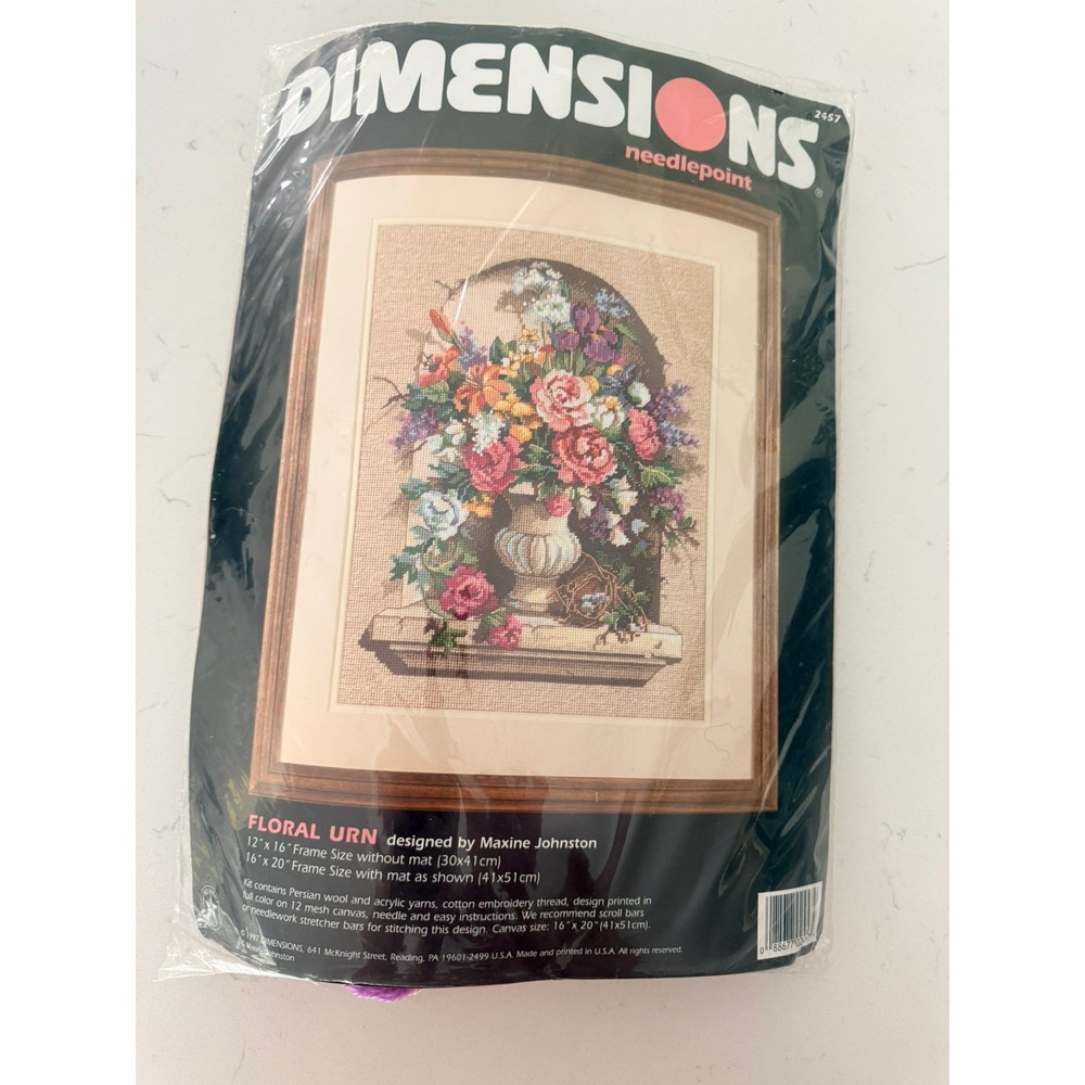 NEW Dimensions FLORAL URN Needlepoint Kit #2457 Design by Maxine Johnston 1997
